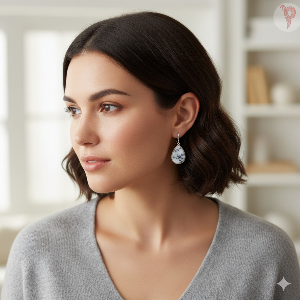 Dendriitopaal hõbekõrvarõngad - Image 3